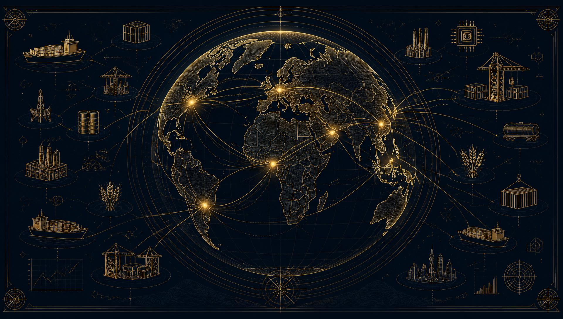 Global trade network of shipping and flight corridors
